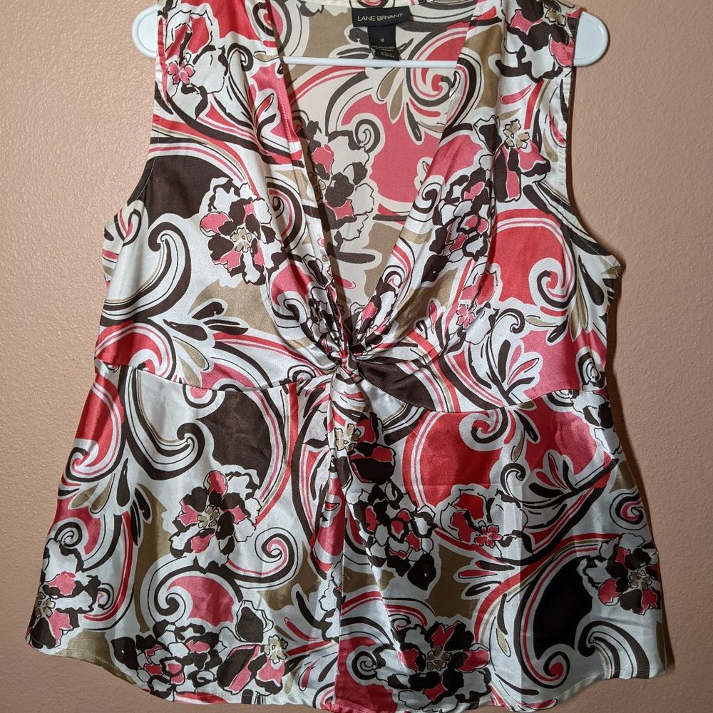 Lane Bryant Satin Peach Floral Sleeveless Top